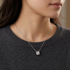 925 Sterling Silver Four-Prong Round Solitaire Pendant Necklace