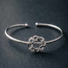 925 Sterling Silver Intertwined Eternity Circle Open Cuff Bangle