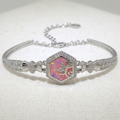 Elegant 925 Sterling Silver Pink Hexagon Bracelet