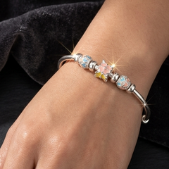 925 Sterling Silver Floral Charm Bangle