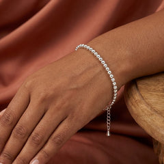 925 Sterling Silver Beaded Bracelet for Women | Adjustable Ball Bead Chain Bracelet | Minimalist Everyday Silver Jewelry