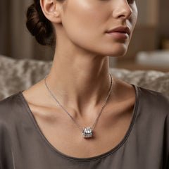 Square Cube Solitaire Pendant Necklace
