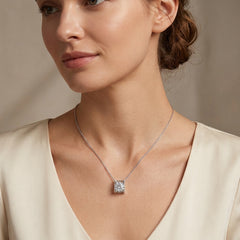 925 Sterling Silver Four-Prong Round Solitaire Pendant Necklace
