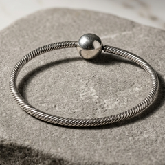 Premium 925 Sterling Silver Twisted Cable Bangle with Polished Sphere Accent