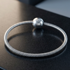 Premium 925 Sterling Silver Twisted Cable Bangle with Polished Sphere Accent