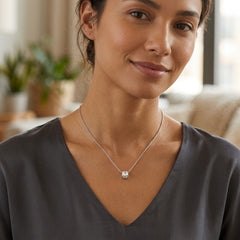 Square Cube Solitaire Pendant Necklace