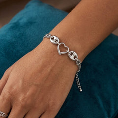 925 Sterling Silver Open Heart Charm Bracelet for Women | Adjustable Italian Mesh Chain Bracelet | Minimalist Love Jewelry Gift for Her