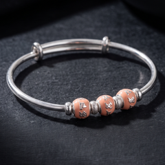 Product Details: 925 Sterling Silver Peach Bead Bangle