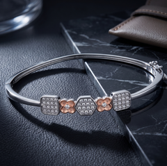925 Sterling Silver Geometric Multi-Charm Bangle