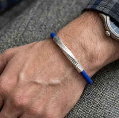 Sterling Silver Twist Diamond-Cut Cobalt Blue Silicon Bracelet |